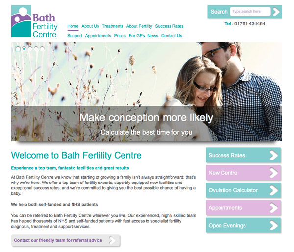 Responsive website Home page - Bath fertility Centre